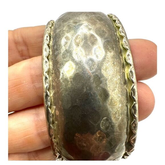 Silver tone hammered wide bangle bracelet - Picture 5 of 9